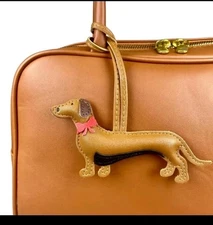 Elegant Dachshund Leather Bag Charm with Red Bow Tie-Cute Long Body-Pet Lover