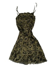 Women’s Green Floral Print Mini Dress With Asymmetrical Seams Size XS