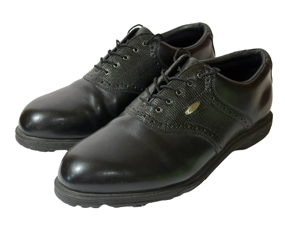 Zapatos de golf Mizuno para hombre 9M cuero negro con cordones estilo montura textura reptil Foto 4 de 4