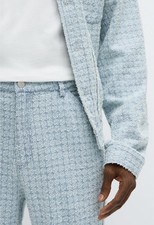 Stacked Flared Textured Fabric 100 Cotton Jeans Light Blue Wash Sz 36