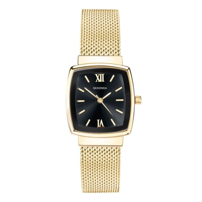 Sekonda Ladies Watch Gold Colour Mesh Bracelet Black Dial 40383