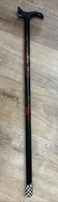 Vintage Hand Carved & Painted Black w/Red Wood Wooden Cane- Asian/Dragon