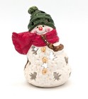 ⛄Vintage Hallmark Ceramic Snowman Tea Light Candle Luminary Holder Red Scarf 
