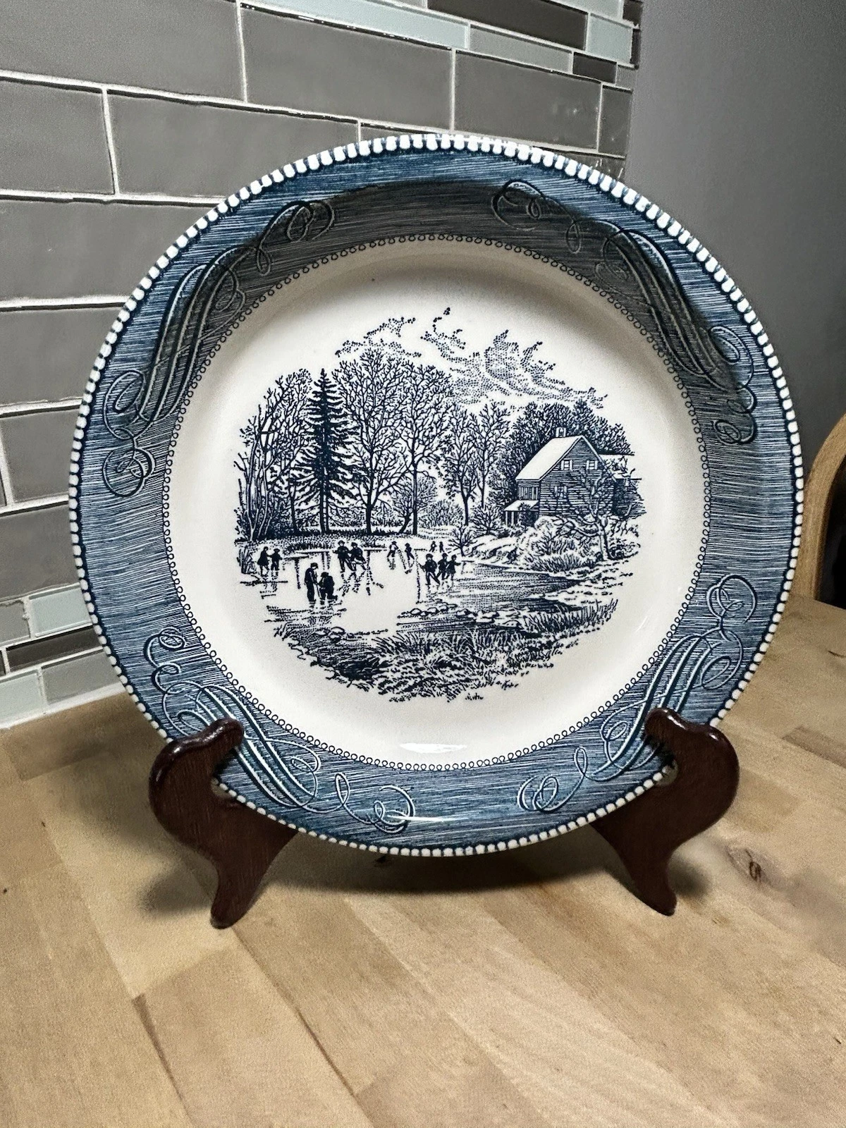 Currier & Ives 10” Pie Baking Plates Lot Of 3 Early Winter Ice Skating Scene VTG