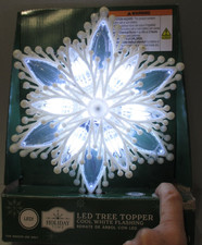 Light Up Christmas Tree Topper Star Snowflake WHITE Flashing LED LARGE 12.5" NEW