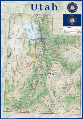 Utah State Physical Map - 16.5 x 18.8 Inches - Laminated