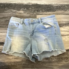 Indigo Rein Juniors Light Blue Cut Off Denim Shorts Distressed Fringe Size 9/28