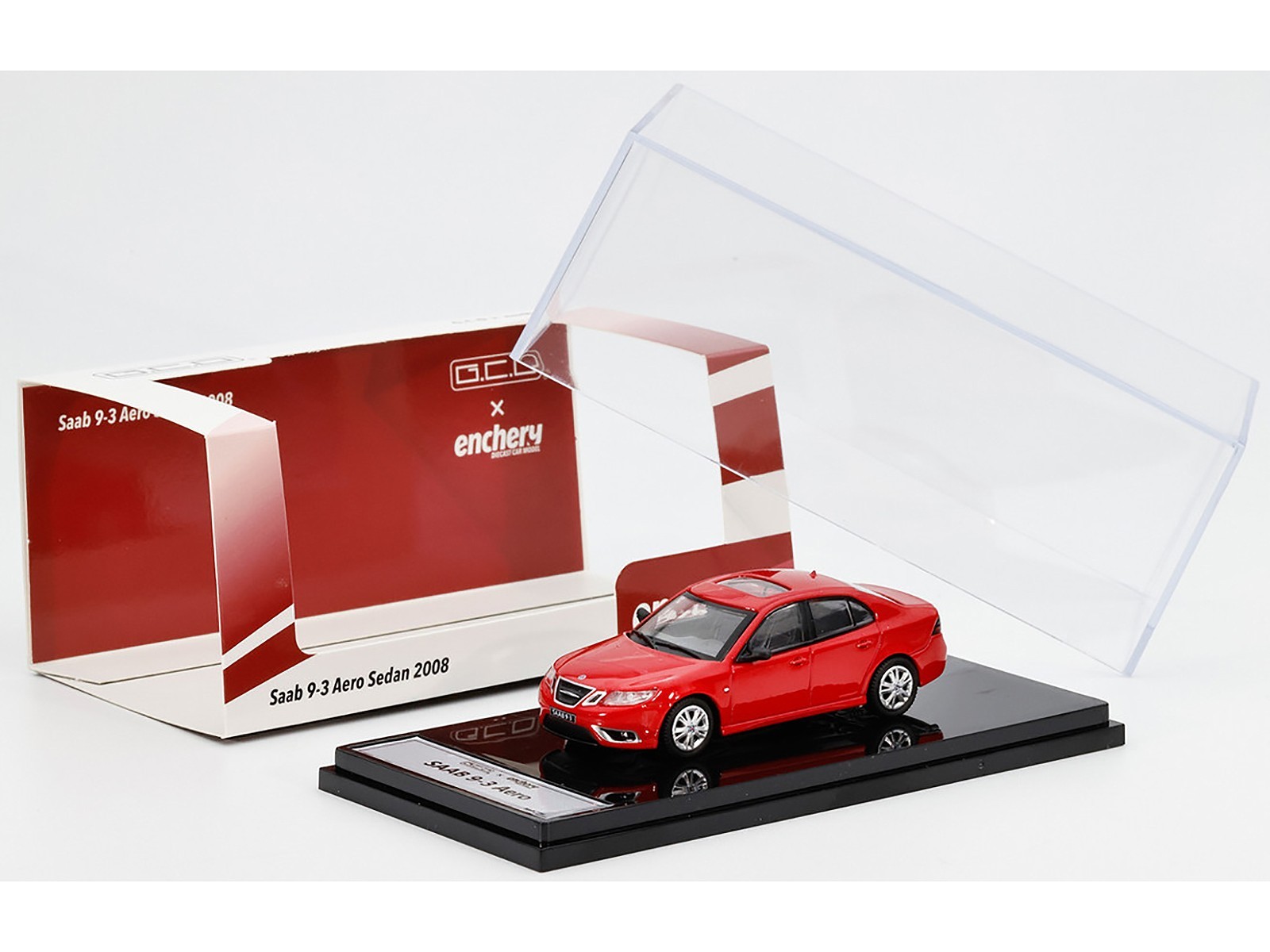 2008 SAAB 9-3 AERO SEDAN RED 1/64 DIECAST MODEL CAR BY GCD X ENCHERY GE-005-25