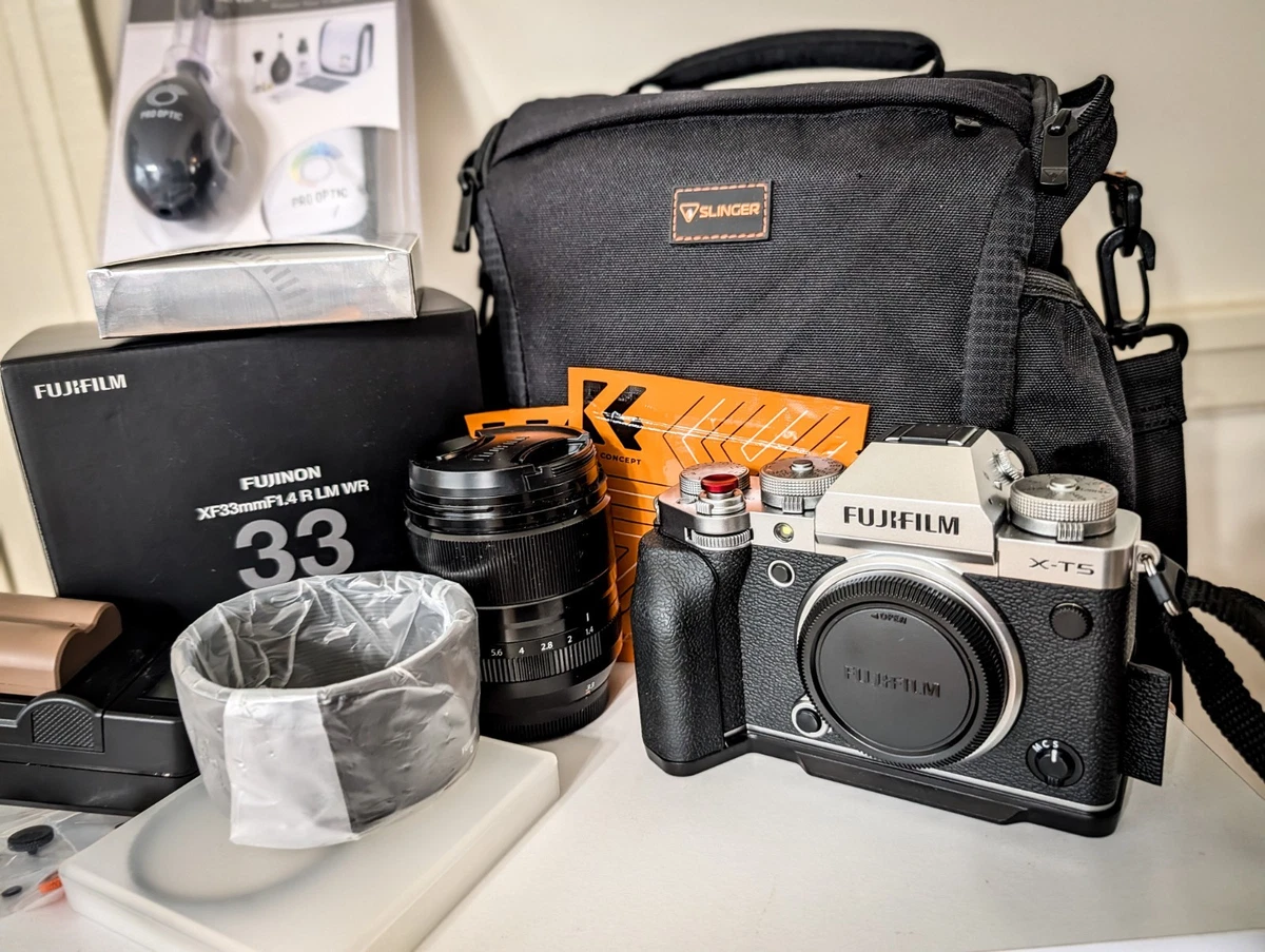 Fujifilm X-T5 with XF33mm F1.4 R LM WR Lens, Case, SD Cards