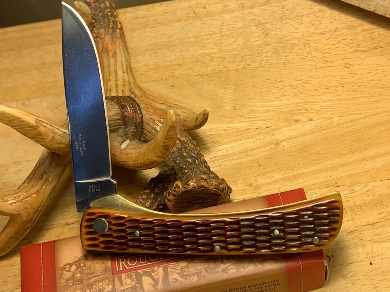 Rough Ryder Large Amber Bone Work Knife Linerlock 4 5/8" Pocket Knife RR772