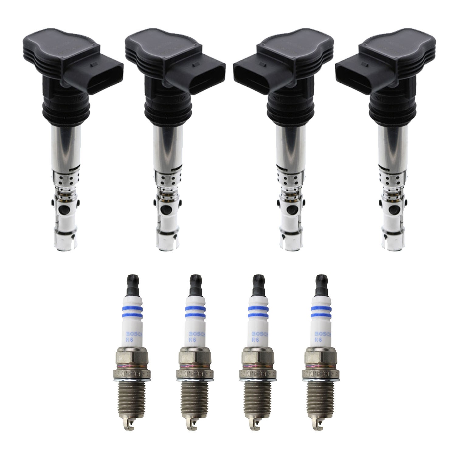 Eldor 4 Ignition Coils Bosch Platinum Spark Plugs Kit for A4 TT Golf Jetta 1.8L