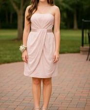White by Vera Wang Chiffon Bridesmaid Gown Dress Strapless Prom Pink UK 10 M
