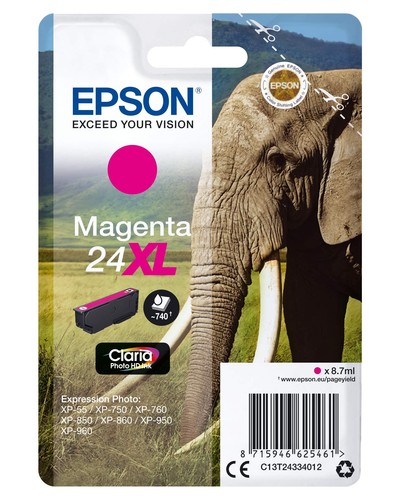 Epson 24XL Magenta Elephant High Yield Genuine, Claria Photo HD Ink Cartridge - 第 1/5 張圖片
