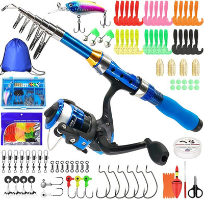 Kids Fishing Rod, 1.5M 61Inch 4.92Ft Portable Telescopic Fishing Pole and Reel C