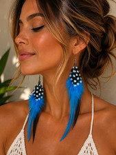 Boho Inspired Blue and Black Feather Earrings