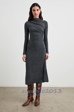 Brand New Rails Women Long sleeve Mock Neck Pleated Charcoal Long Dress