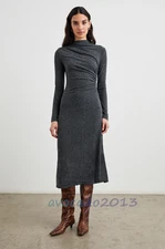Brand New Rails Women Long sleeve Mock Neck Pleated Charcoal Long Dress