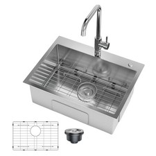 Drop in Kitchen Sink w/ Faucet 24x18x9 Inch Stainless Steel Single Bowl