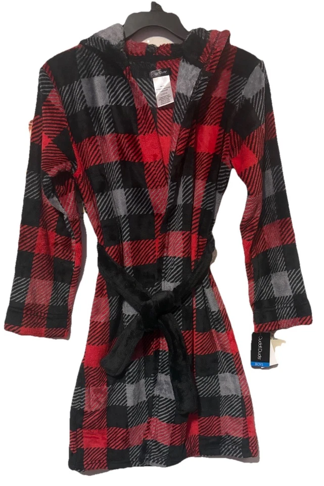 Bata para niños rojo/negro /gris de Cuddlduds Talla L(12/14) Capucha de cuerno de reno Foto 4 de 4