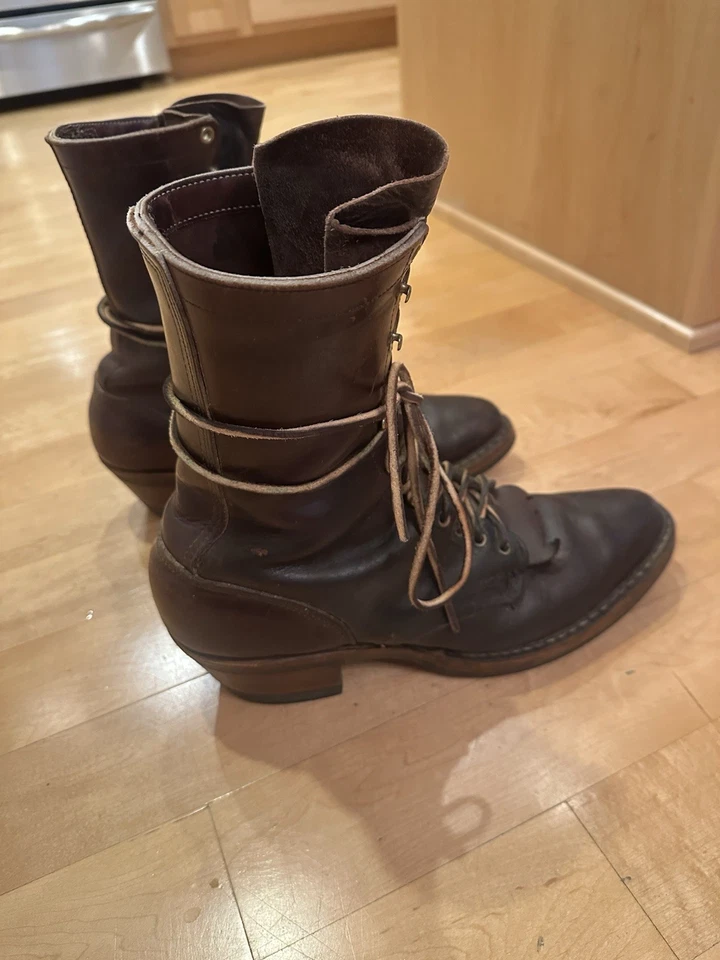 复古白色靴子皮革手工 Spoken Wa 美国 11 英寸高男式 11.5 B 码 — 第 2/4 张图片