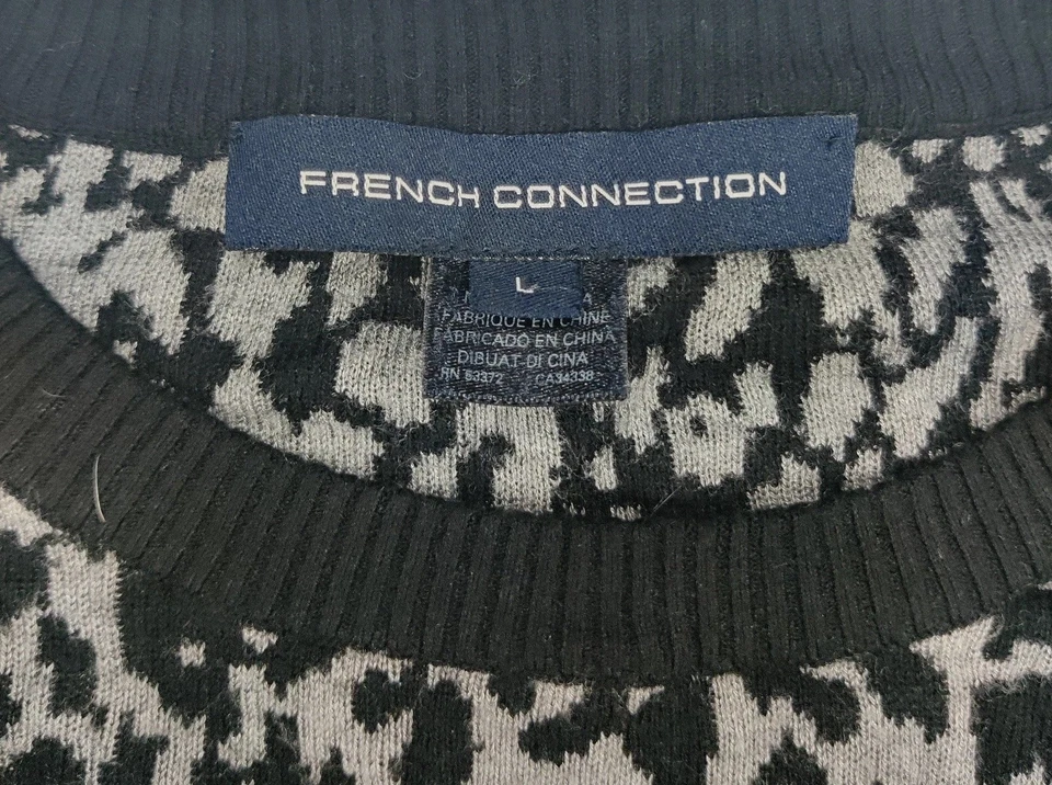 Suéter de mujer French Connection talla L negro gris estampado animal cuello redondo pulóver Foto 2 de 4
