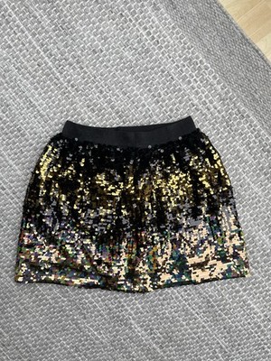 Guess Pailletten Glitzerrock Girls 12 years sequin mini GLITTER skirt black NEU