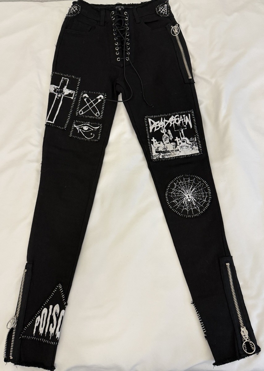 Current Mood Dolls Kill Jeans Womens XSmall Black Goth Lace Up Closure  Gothic