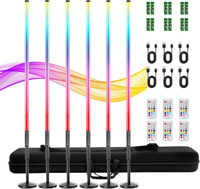 6 Pack DJ Tube Lights with Case 4Ft RGB Stick Lights 5000Mah Battery Powered LED