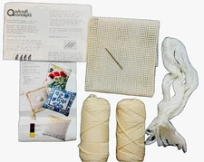 Vtg ArtcraftQUICKPOINT KIT Ivory Aran PILLOW Needlepoint #1721  14X14” Art-Craft