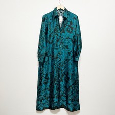 NEW Zara Satin Collared Quarter Sleeve Button Front Blue Black Pattern Dress XS