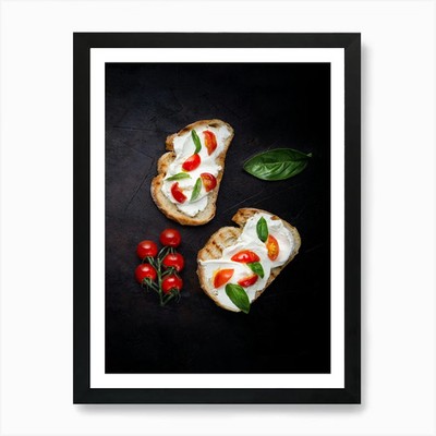 Brot mit Käse & Tomaten Essen Gerahmtes Wandbild Poster Leinwandbild Bild