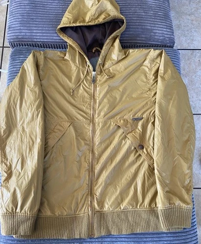 Holden Men’s Hooded Nylon Bomber Jacket Gold Yellow Full Zip Lined Size L - product listing photo