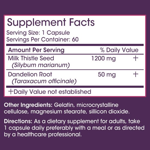 1200mg Milk Thistle(Silymarin Marianum),Dandelion Root For Liver Health Support - Picture 3 of 9