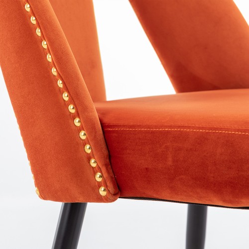 2 Set Velvet Upholstered Dining Chairs Side Chairs W/Nailheads Metal Legs Orange - Picture 8 of 10