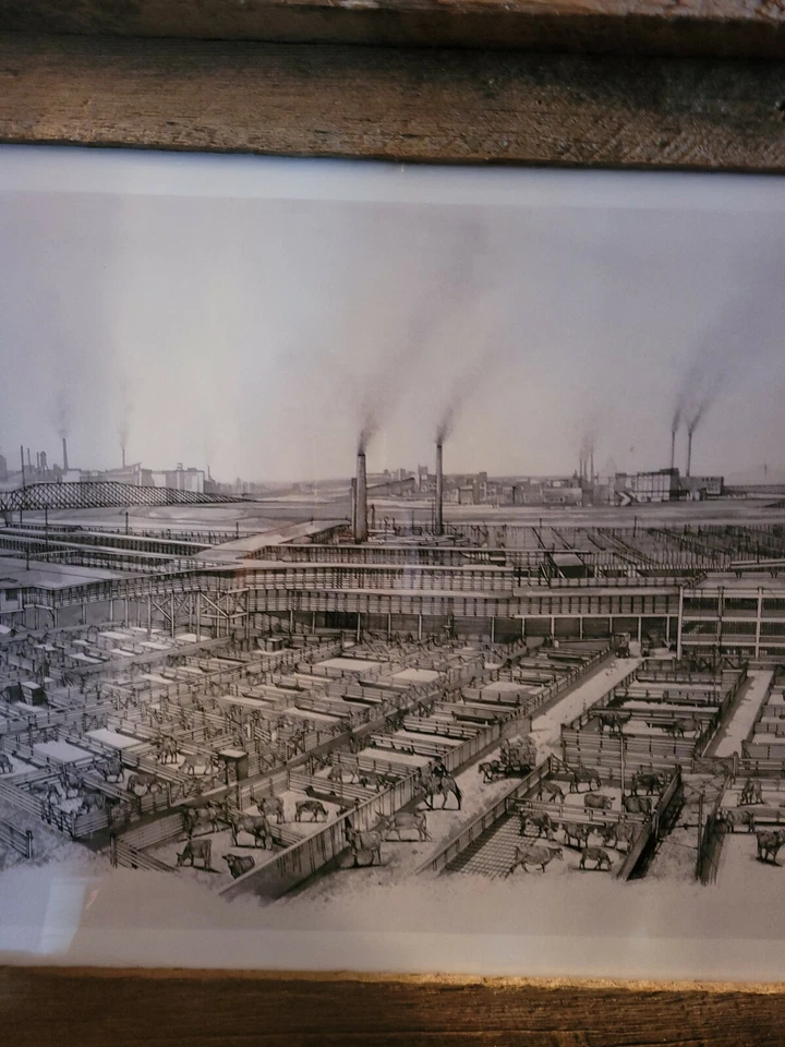 Lápiz Kansas City Stockyards 30x24 marco copia madera de granero. Envíos asegurados de finales de 1800 Foto 2 de 4