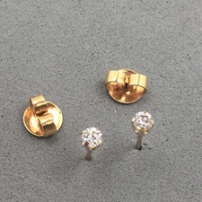 Studex 585 Stud Earrings CZ 3mm 14k Yellow Gold Jumbo Nuts