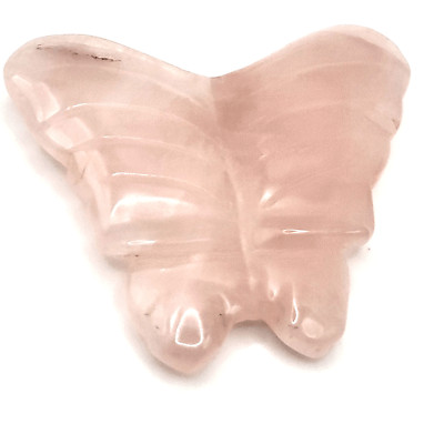 Chunky Rose Quartz Butterfly Carved Pendant 2in