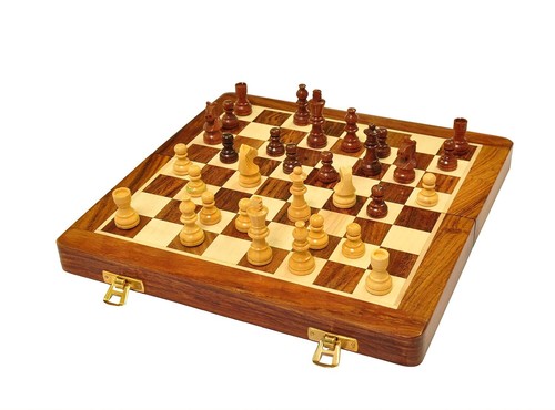 Handmade Foldable Magnetic Chess Board Set Wooden Magnetic Extra Queens 10.5" - Picture 2 of 4