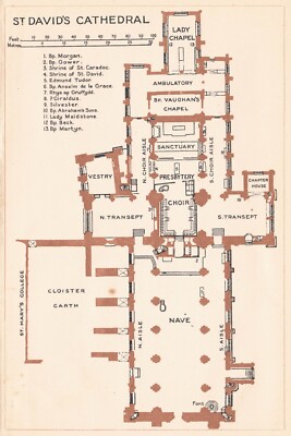 1922 Vintage Karte Plan ST DAVID'S CATHEDRAL Wales old vintage chart