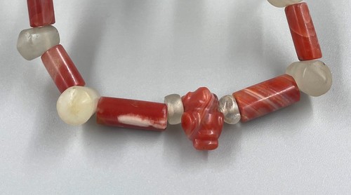 Late Classic Pre-Columbian Mayan Red Agate Crystal Bead Necklace Avian Pendant - Picture 6 of 6