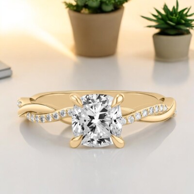 Ct Lab Created Diamond 18k Yellow Gold Wedding Ring Cushion IGI  Certified