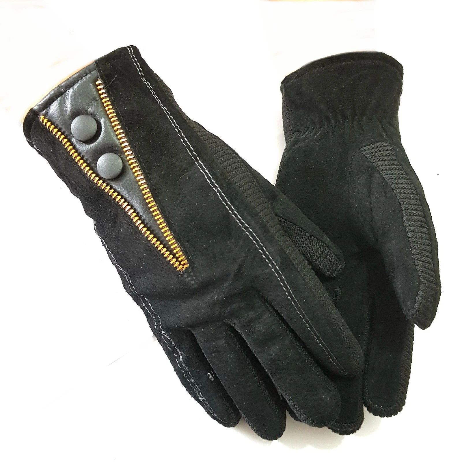 Men's Suede Gloves Leather Gloves Winter Men's Gloves Warm Black