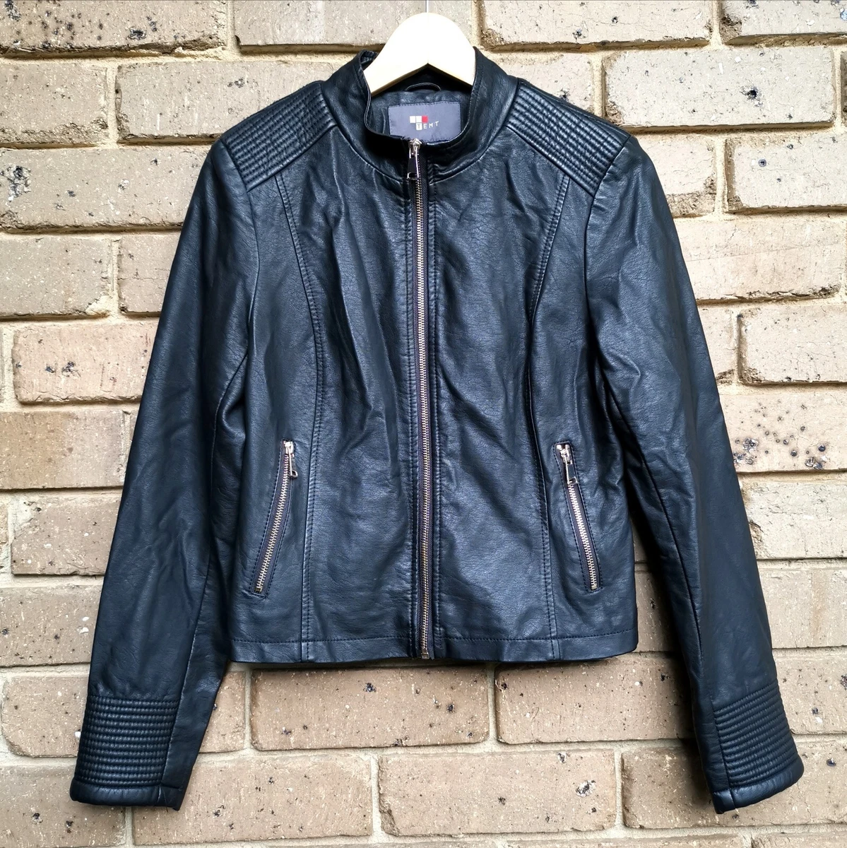 TEMT Soft Faux Leather Black Fitted Zip Biker Jacket (Like New) Size 8 to  10 | eBay