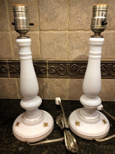 (2) VINTAGE ANTIQUE PORCELAIN WHITE W/GOLD ROSE APPLIQUE TABLE LAMPS***** - Picture 2 of 12