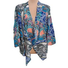 Chicos Womens Statement Jacket Artistic Paisley Linen Draped Open Front Sz 2 L