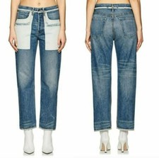 Helmut Lang Inside Out Oversized Boyfriend Jeans Blue Denim White Pockets 31