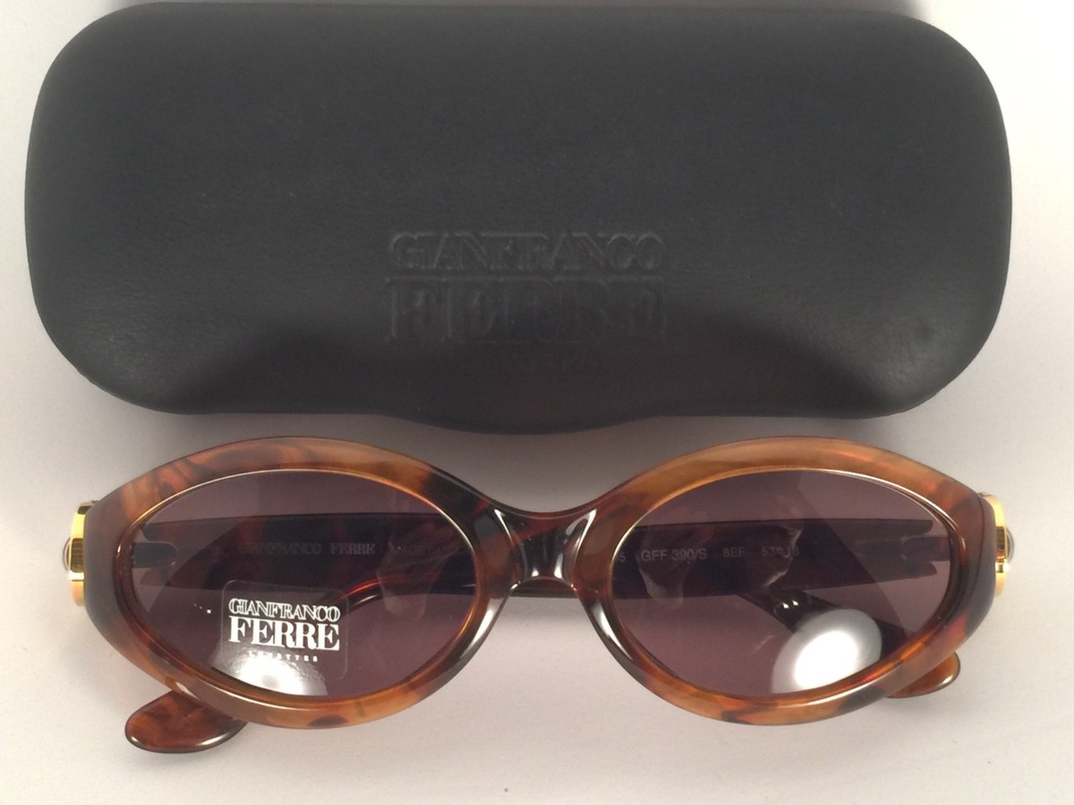 VINTAGE GIANFRANCO FERRE GFF 390 OVAL TORTOISE SILVER GOLD DETAILS