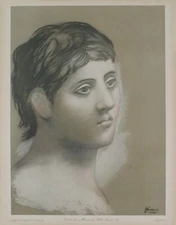 PABLO PICASSO Tete de Jeune HommeModern 26" x 20" Pochoir 1948 Cubism Gray Face,