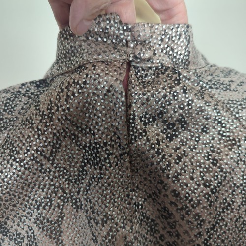 Vintage Steppin Out Metallic Snake Print Ruched Midi Dress Flutter Cap Sleeves M - Picture 9 of 17