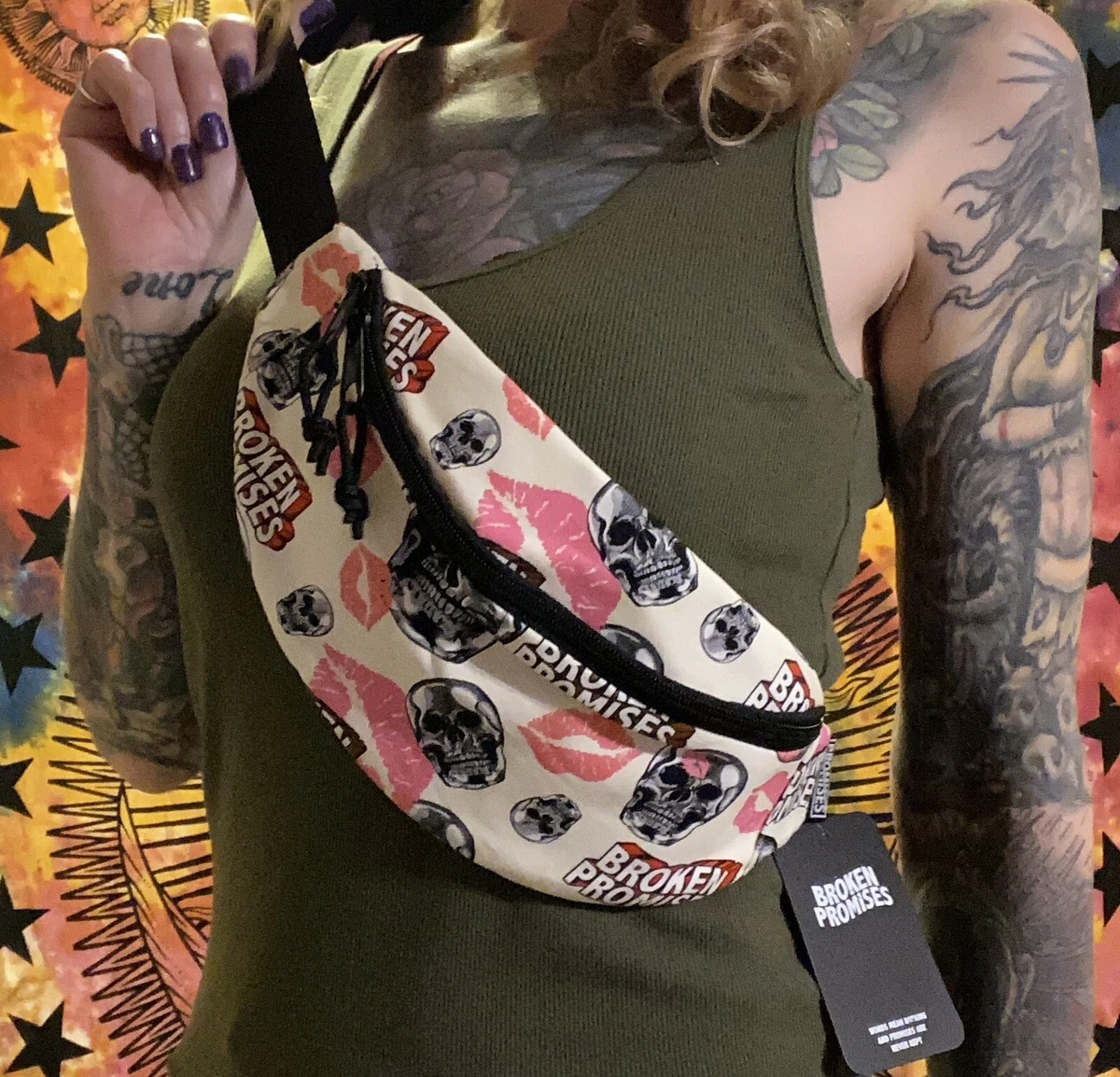 BROKEN PROMISES Crossbody Canvas Bag Skull Lips Skater Zumiez NWT